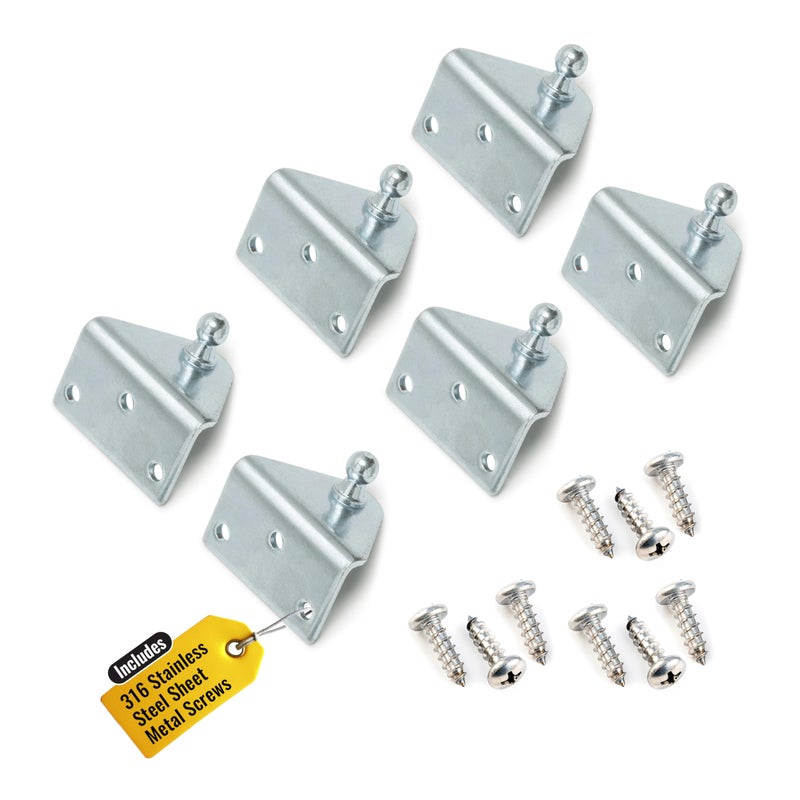 Pro Chutes 10MM Ball Stud Mounting Angled Silver Bracket for Gas Struts - Heavy Duty Lift Support Shock Brackets with Stainless Steel Screws - Ideal for Spring Hood Struts & Closer Piston Prop Mounts x6 Angled - Image 1